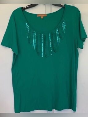 Ellen Tracy XL Emerald Green Sequined Blouse(NWOT)